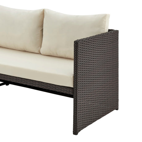 Menton Patio 2-Seater and Lounge Chair with Coffee Table with Cream Cushions by Manhattan Comfort at Eve Furniture