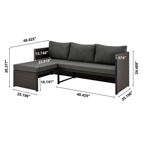 Menton Patio 2-Seater and Lounge Chair with Coffee Table with Grey Cushions by Manhattan Comfort at Eve Furniture