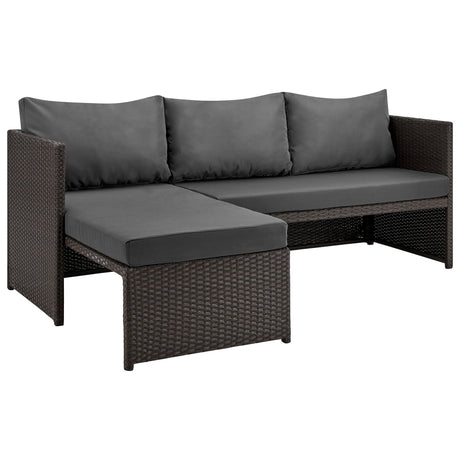 Menton Patio 2-Seater and Lounge Chair with Coffee Table with Grey Cushions by Manhattan Comfort at Eve Furniture
