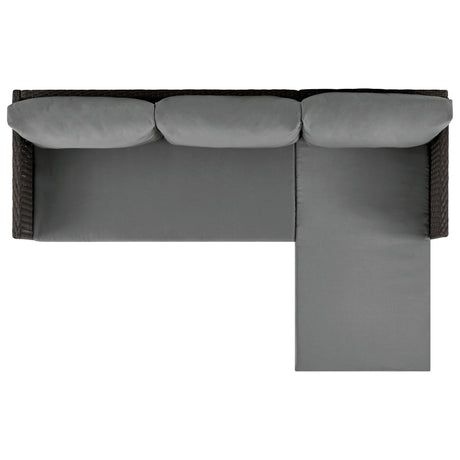 Menton Patio 2-Seater and Lounge Chair with Coffee Table with Grey Cushions by Manhattan Comfort at Eve Furniture