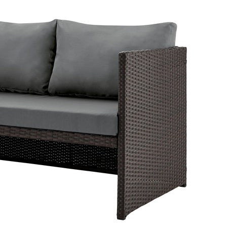Menton Patio 2-Seater and Lounge Chair with Coffee Table with Grey Cushions by Manhattan Comfort at Eve Furniture
