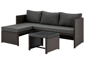 Menton Patio 2-Seater and Lounge Chair with Coffee Table with Grey Cushions by Manhattan Comfort at Eve Furniture