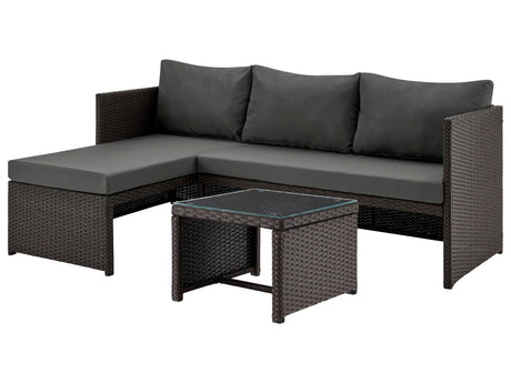Menton Patio 2-Seater and Lounge Chair with Coffee Table with Grey Cushions by Manhattan Comfort at Eve Furniture