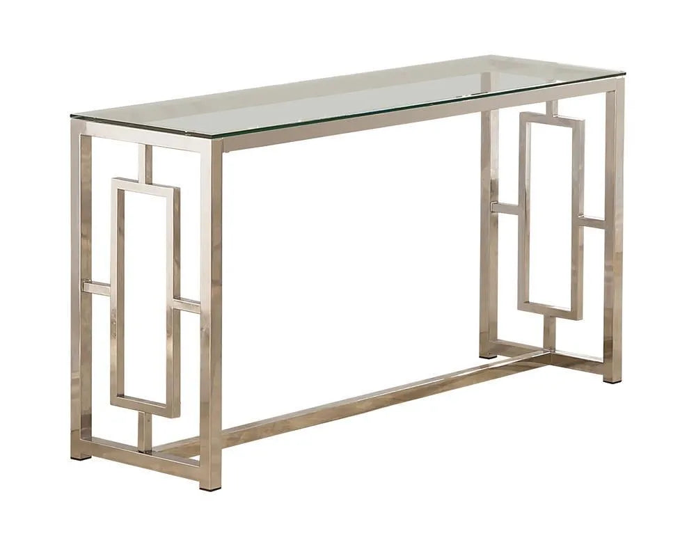 Merced Nickel Rectangle Glass Top Sofa Table by Coaster at Eve Furniture