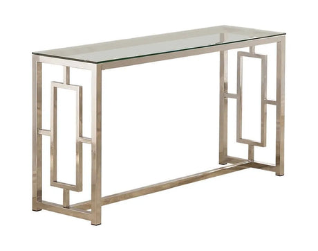 Merced Nickel Rectangle Glass Top Sofa Table by Coaster at Eve Furniture