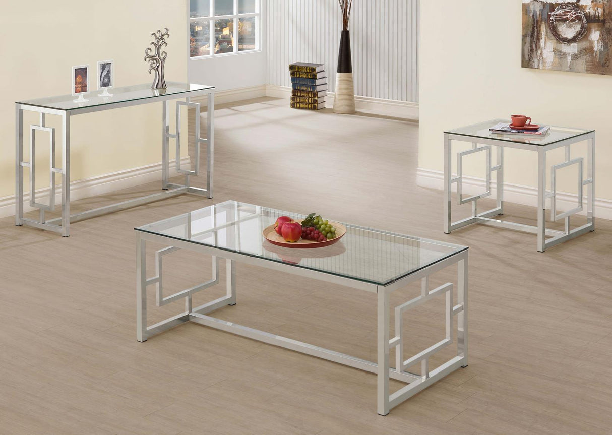 Merced Nickel Rectangle Glass Top Sofa Table by Coaster at Eve Furniture