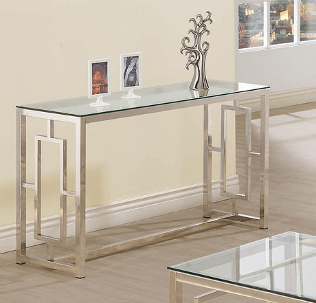 Merced Nickel Rectangle Glass Top Sofa Table by Coaster at Eve Furniture