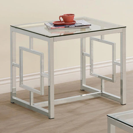 Merced Nickel Square Tempered Glass Top End Table by Coaster at Eve Furniture