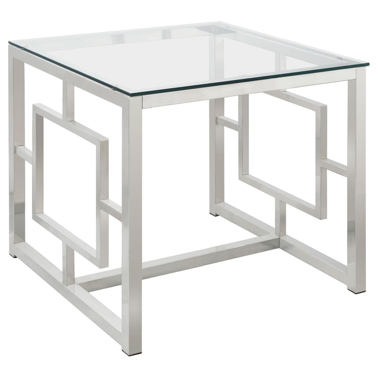 Merced Nickel Square Tempered Glass Top End Table by Coaster at Eve Furniture
