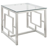 Merced Nickel Square Tempered Glass Top End Table by Coaster at Eve Furniture