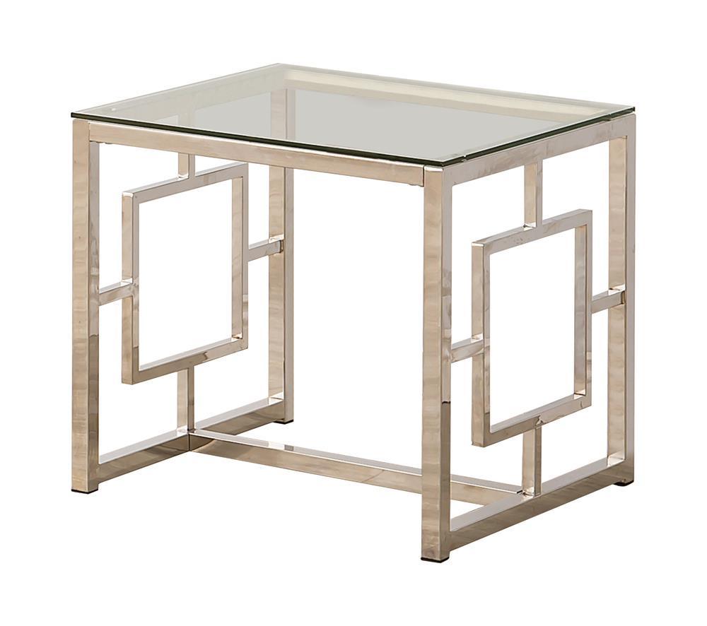 Merced Nickel Square Tempered Glass Top End Table by Coaster at Eve Furniture