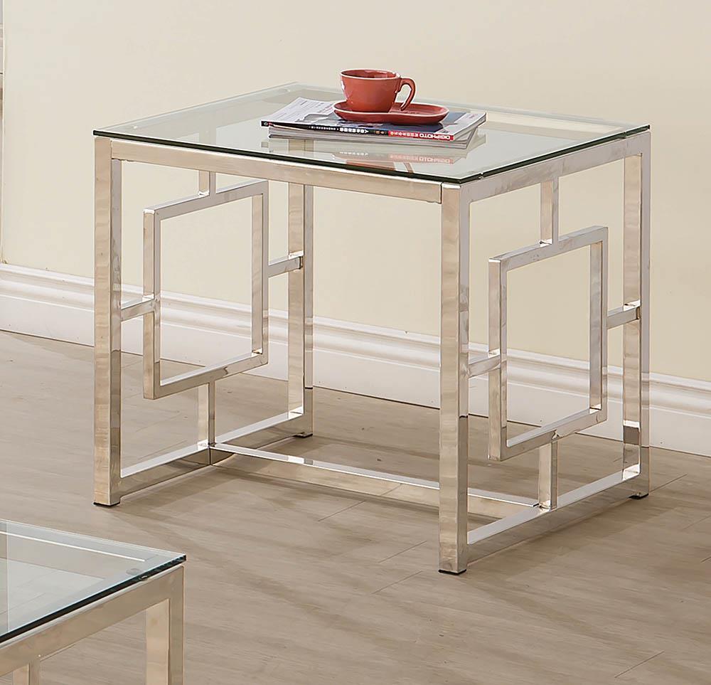 Merced Nickel Square Tempered Glass Top End Table by Coaster at Eve Furniture