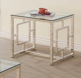 Merced Nickel Square Tempered Glass Top End Table by Coaster at Eve Furniture