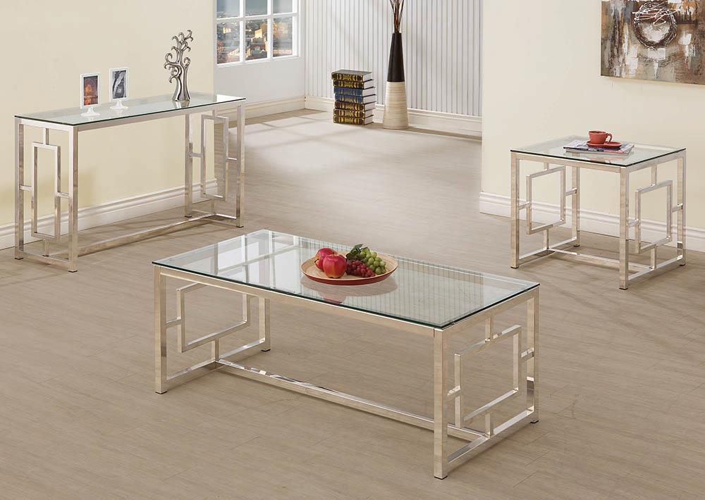 Merced Nickel Rectangle Glass Top Coffee Table