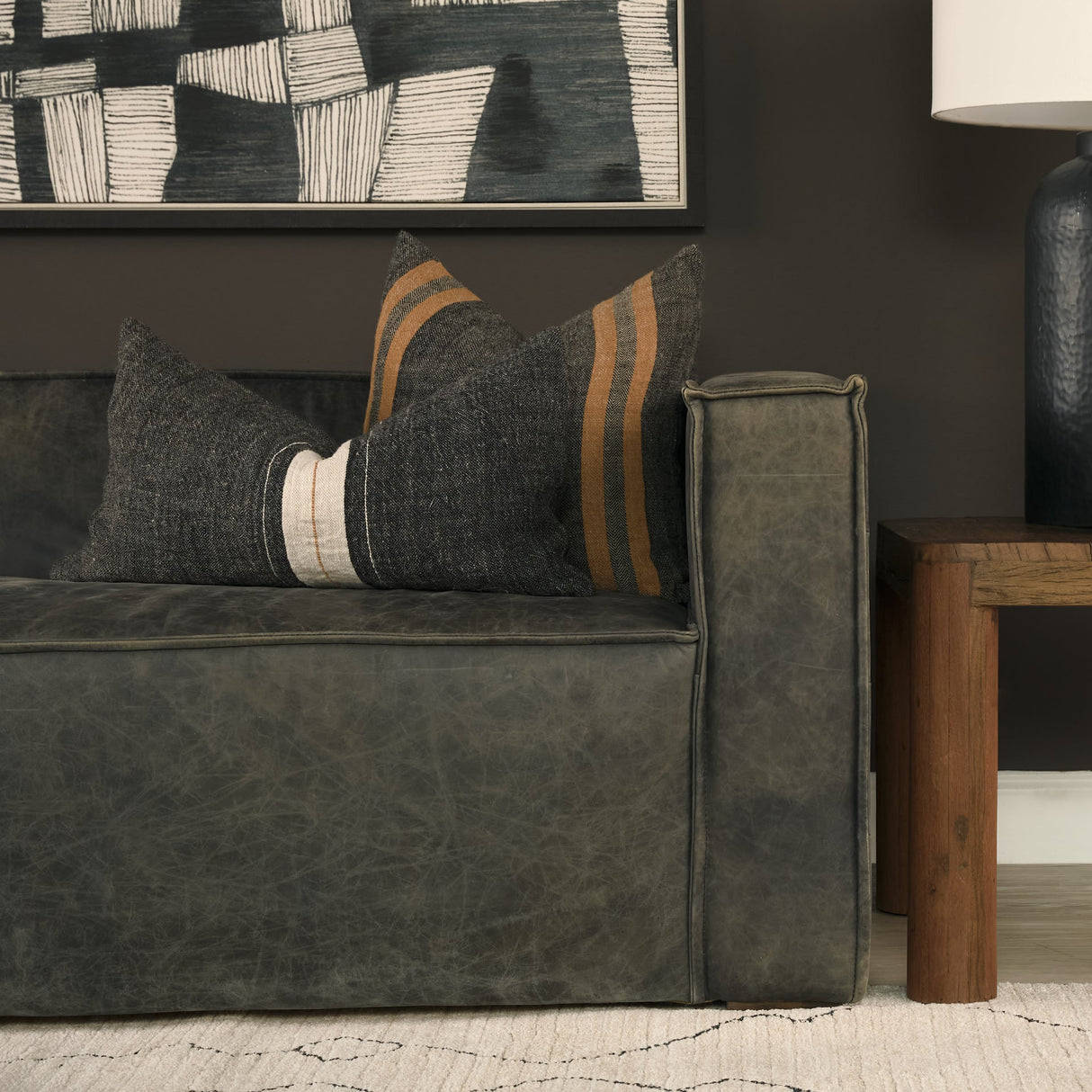 Mercer Square Black w/Orange Stripes Decorative Pillow Cover by Mercana at Eve Furniture