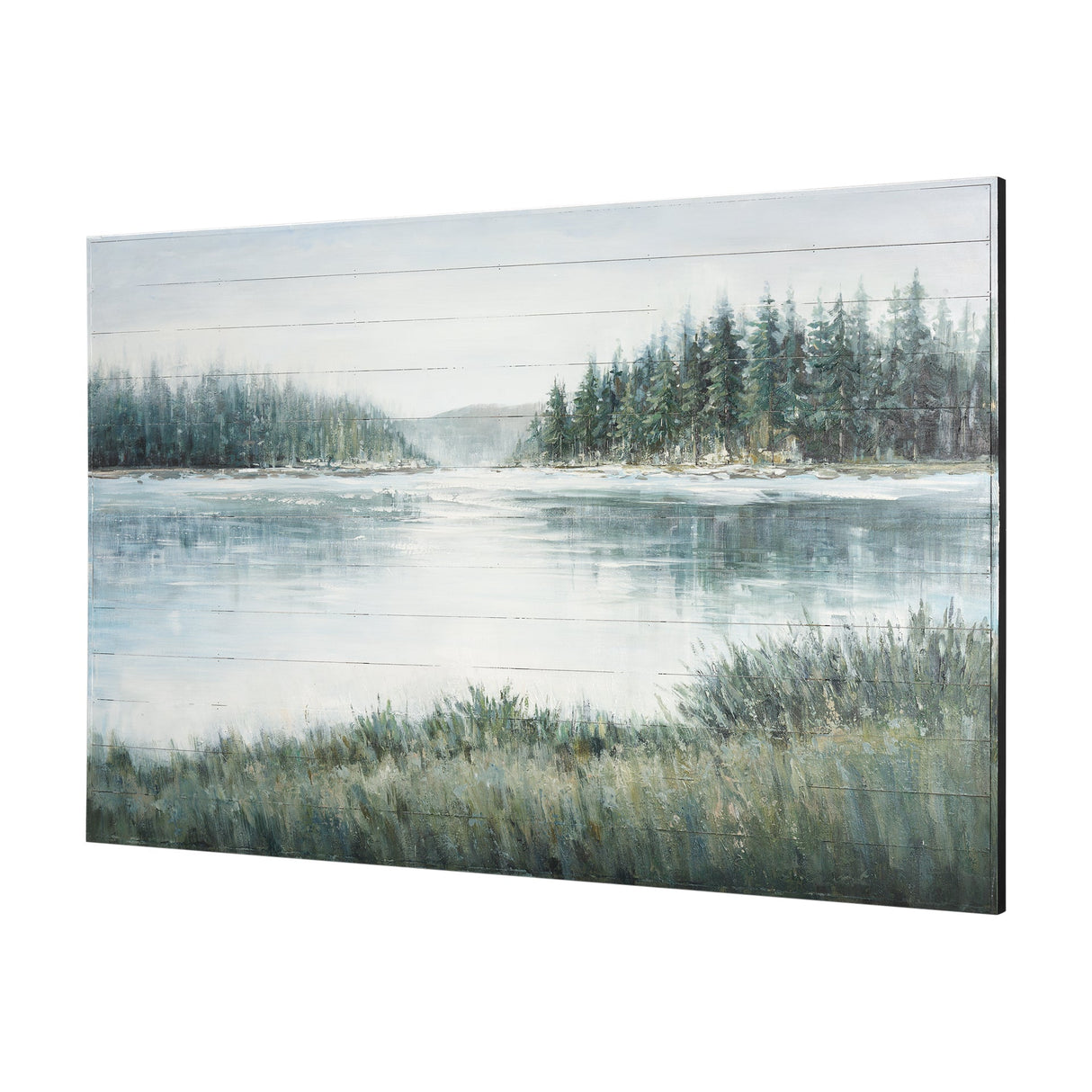 Mere Pond Lake Hand Painted on Wood Oil Painting by Mercana at Eve Furniture
