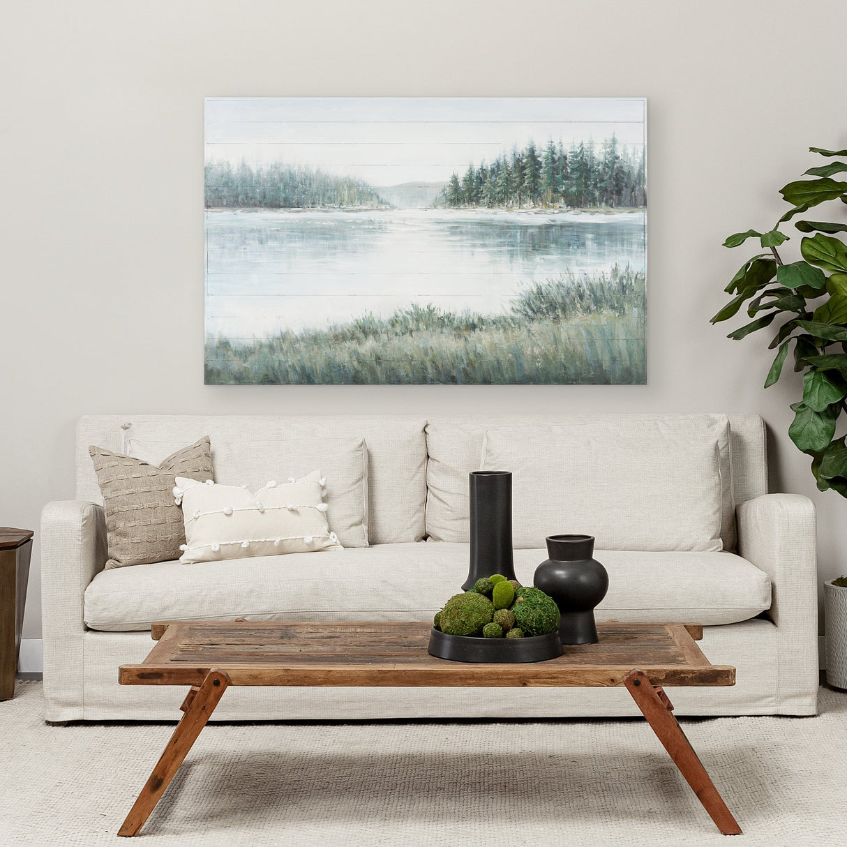 Mere Pond Lake Hand Painted on Wood Oil Painting by Mercana at Eve Furniture