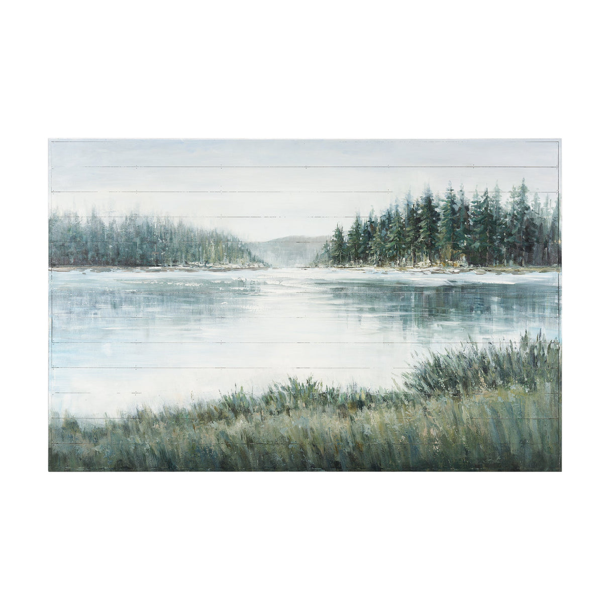 Mere Pond Lake Hand Painted on Wood Oil Painting by Mercana at Eve Furniture