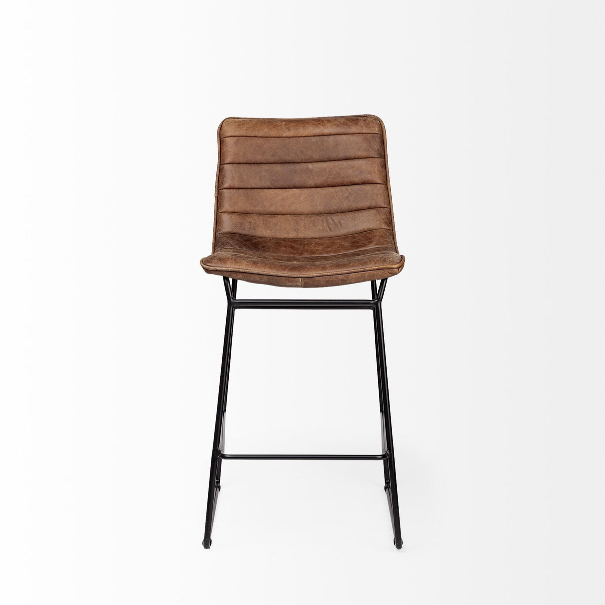 Meritt 37" Total Height Brown Leather Seat Black Metal Frame Stool by Mercana at Eve Furniture