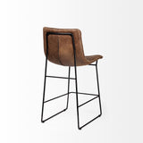 Meritt 37" Total Height Brown Leather Seat Black Metal Frame Stool by Mercana at Eve Furniture