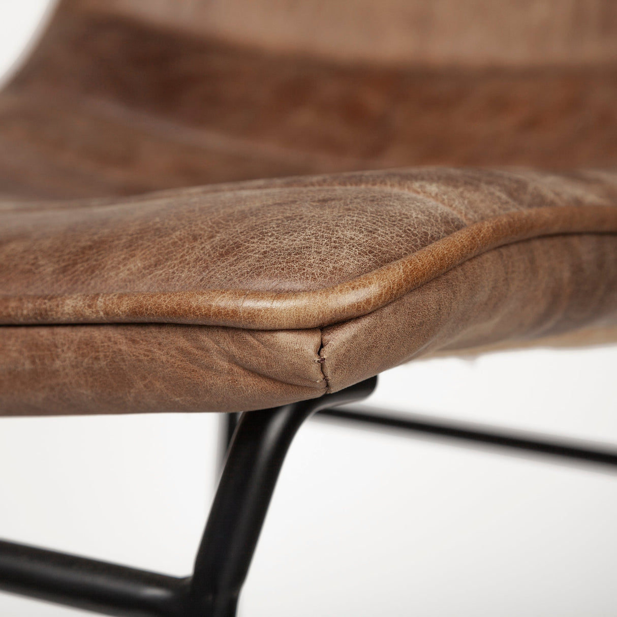 Meritt 37" Total Height Brown Leather Seat Black Metal Frame Stool by Mercana at Eve Furniture