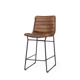 Meritt 37" Total Height Brown Leather Seat Black Metal Frame Stool by Mercana at Eve Furniture
