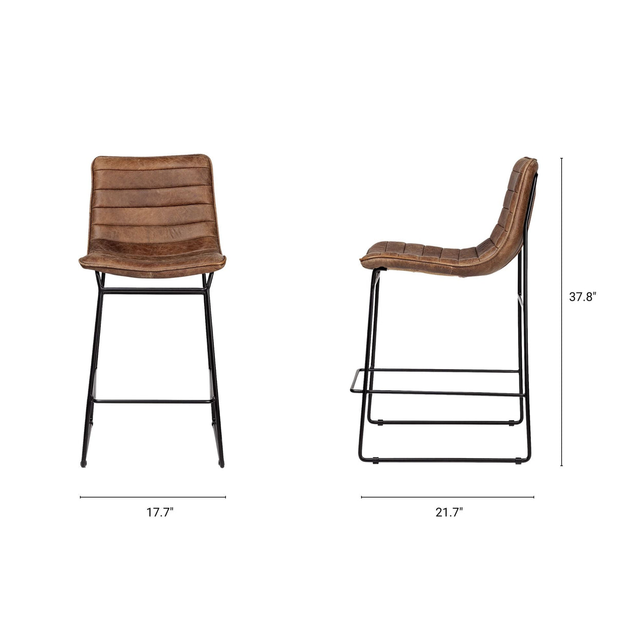 Meritt Brown Leather Seat Black Metal Frame Stool by Mercana at Eve Furniture