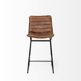 Meritt Brown Leather Seat Black Metal Frame Stool by Mercana at Eve Furniture