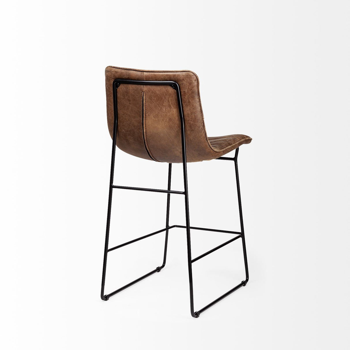 Meritt Brown Leather Seat Black Metal Frame Stool by Mercana at Eve Furniture