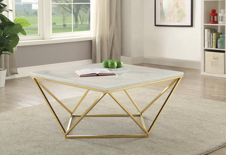 Meryl White/Gold Square Coffee Table by Coaster at Eve Furniture