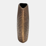 Metal, 10"h Ribbed Vase, Brass Antique