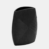 Metal, 10"h Ribbed Vase, Matte Black