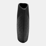 Metal, 10"h Ribbed Vase, Matte Black