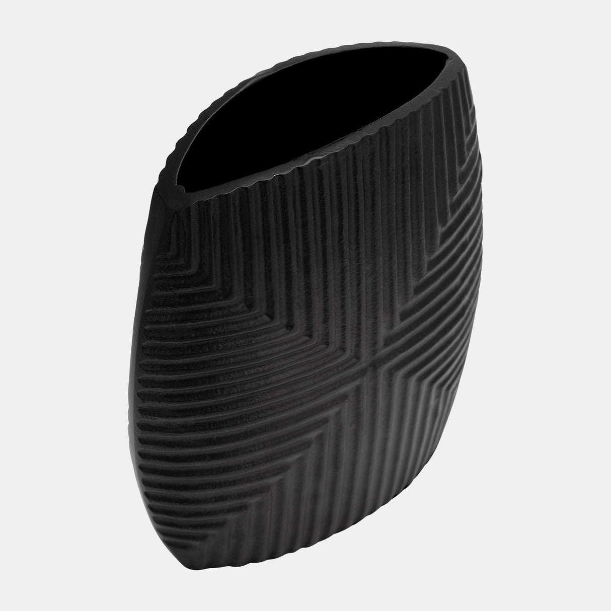 Metal, 10"h Ribbed Vase, Matte Black