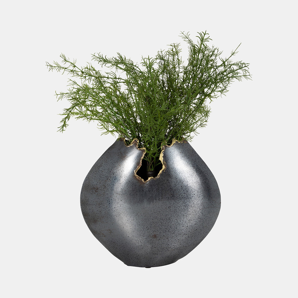 Metal, 10" Round Chipped Vase, Black