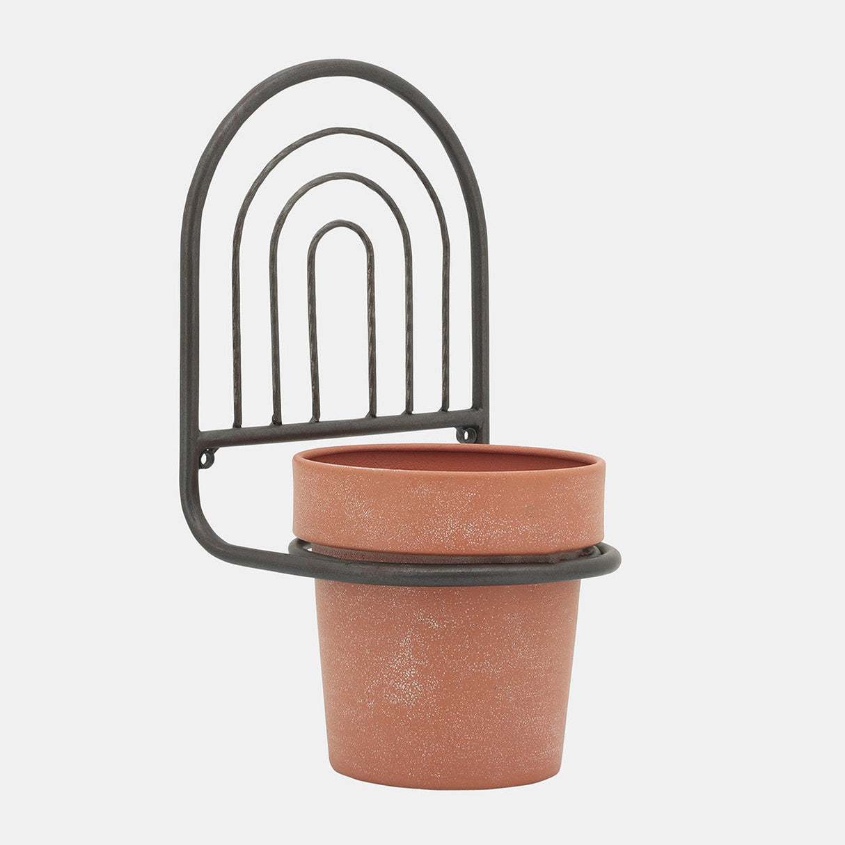 Metal, 11"h Wall Planter, Black/terracotta