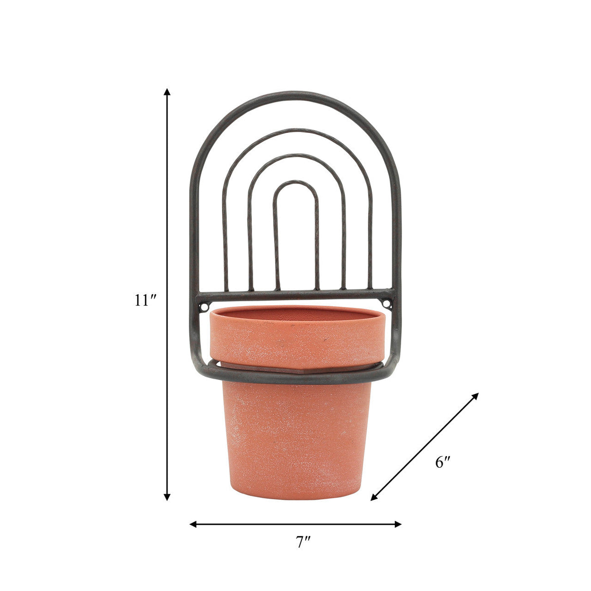 Metal, 11"h Wall Planter, Black/terracotta