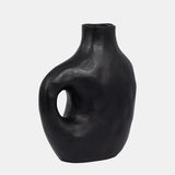 Metal, 11" Hammerd Cut-out Vase, Black