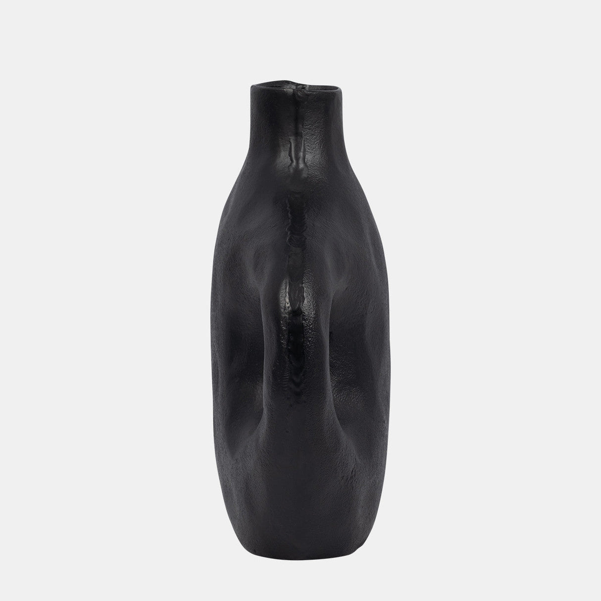 Metal, 11" Hammerd Cut-out Vase, Black