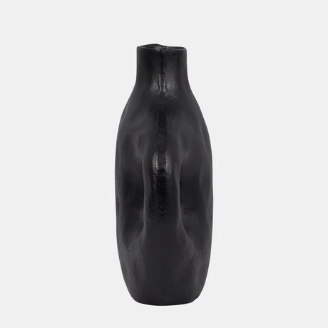 Metal, 11" Hammerd Cut-out Vase, Black