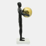 Metal 12"h Man Carrying Ball, Black/gold