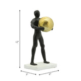 Metal 12"h Man Carrying Ball, Black/gold