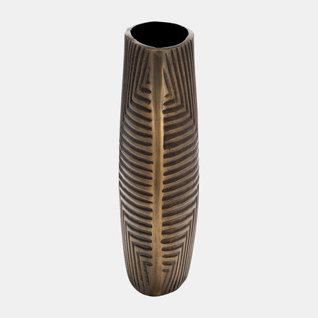 Metal, 12"h Ribbed Vase, Brass Antique