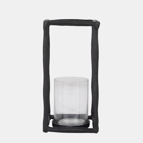 Metal, 12" Open Square Hurricane Holder, Black