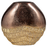 Metal, 12" Ridged Round Vase, Black/gold