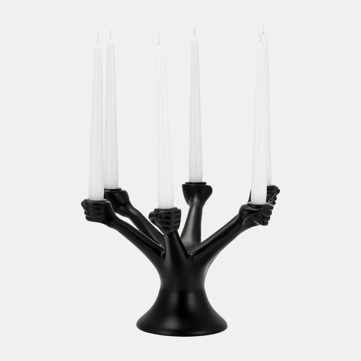 Metal,13"d,hands Holding Taper Candelabra,black