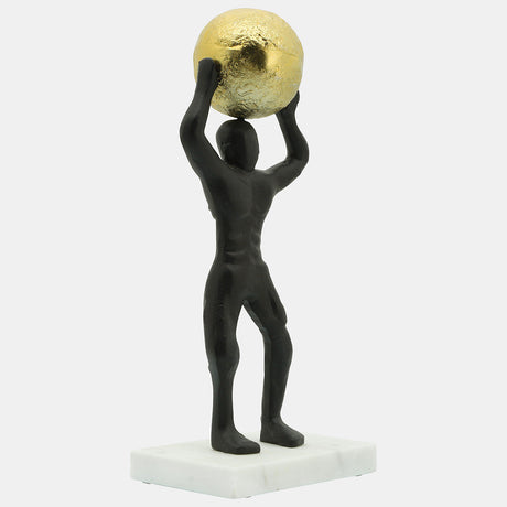 Metal 13"h Man Ball On Top, Black/gold