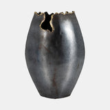 Metal, 14" Chipped Vase, Black