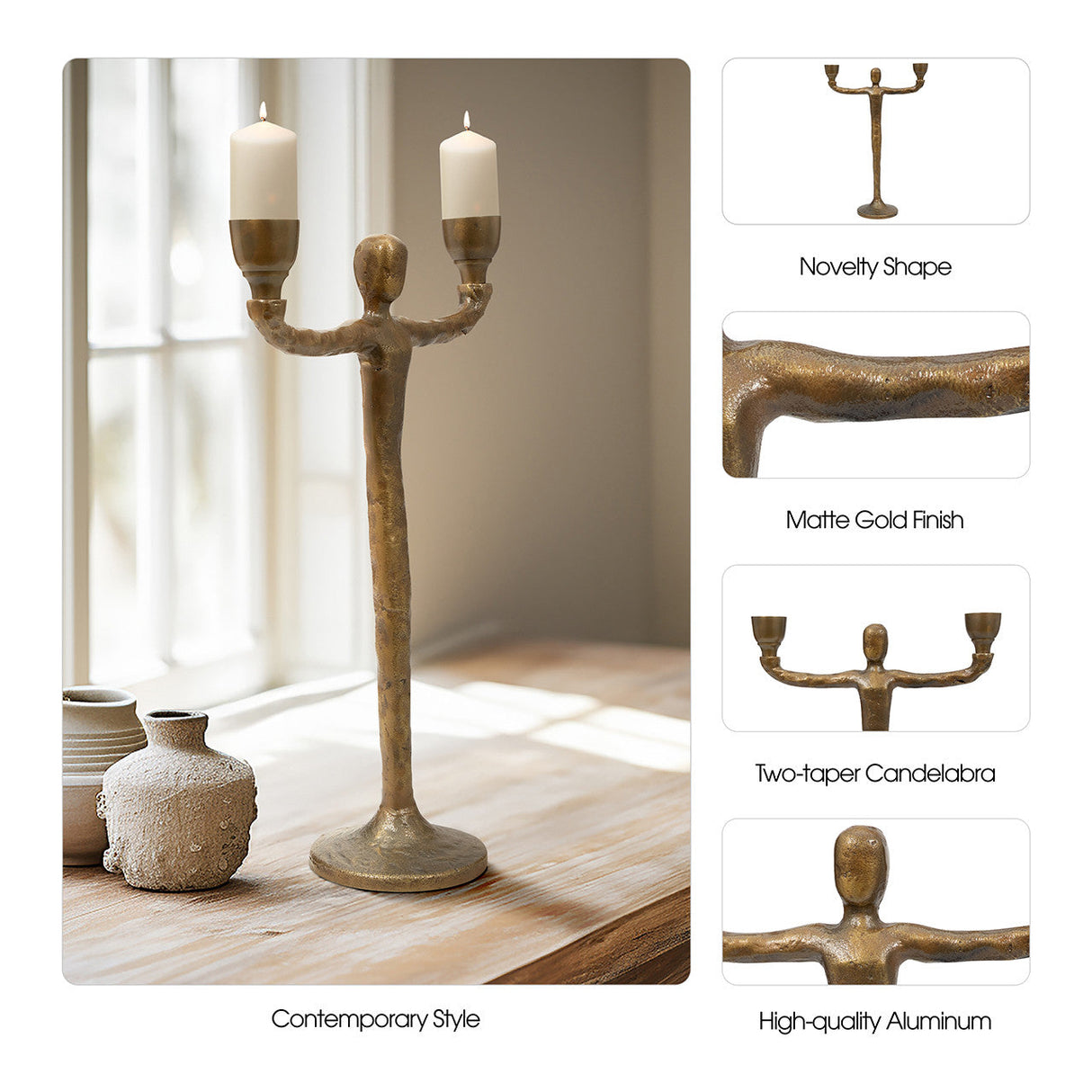 Metal, 15" 2 Taper Candelabra, Gold