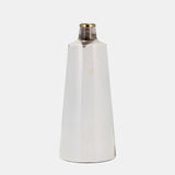 Metal, 15"h Vase With Ring Lid, White/gold